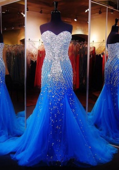 Mermaid Prom Dress - Royal Blue Sweetheart Sequins