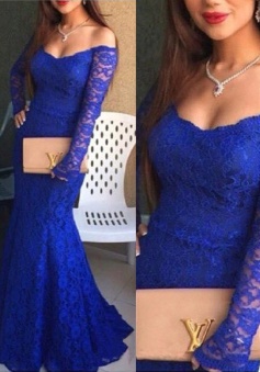 Mermaid Prom Dress - Off-the-shoulder Lace Sweep Train