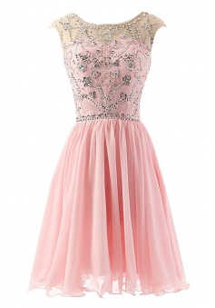 A-line Scoop Short Chiffon Sleeveless Pink Prom/Homecoming Dress With Beading
