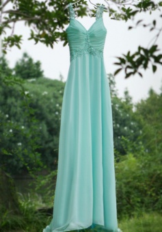 Fashion A-line Sweep Train Straps Prom Dress With Beading