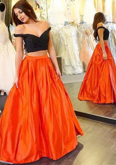 Sexy Two-piece Prom Dress - Off-the-shoulder Satin 