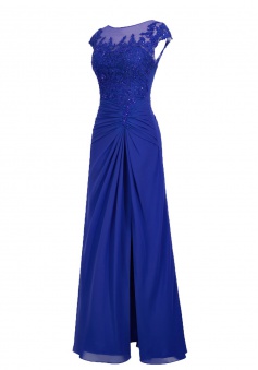 A-line Scoop Chiffon Cap Sleeves Royal Blue Long Prom/Evening Dress ...