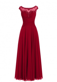 Fashion Scoop Appliques Cap Sleeves Long Burgundy Prom Dress Evening Gown