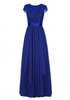 Elegant Scoop A-line Lace Royal Blue Prom Dress Formal Evening Gown