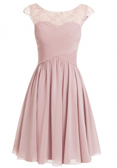 Sexy A-line Scoop Chiffon Cap Sleeves Pink Short Prom/Homecoming Dress With Beading
