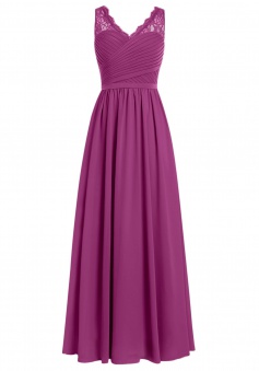 A-line V-neck Chiffon Long Sleeveless Grape Prom/Evening Dress With Lace