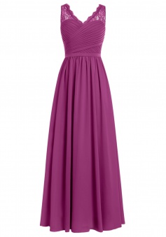 A-line V-neck Chiffon Long Sleeveless Grape Prom/Evening Dress With Lace