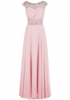 Fashion Scoop A-line Scoop Cap Sleeves Long Pink Prom/Evening Dress
