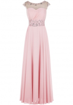 Fashion Scoop A-line Scoop Cap Sleeves Long Pink Prom/Evening Dress