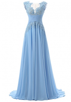 Fashion Scoop Appliques A-line Chiffon Light Blue Prom/Evening Dresses