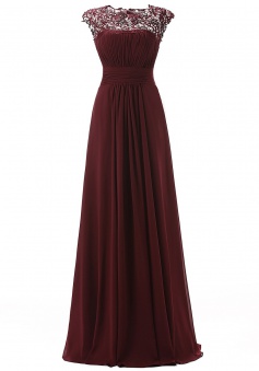 Modren Scoop Appliques A-line Burgundy Prom/Party Dress