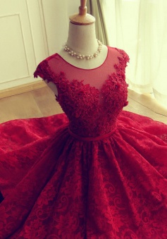 Adorable Knee-length Red Short Lace Prom Dress/Homecoming Dress