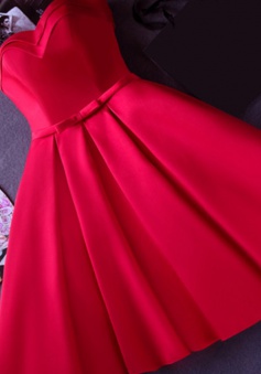 Strapless Red Knee-length Short Ribbon Prom Dress/Homecoming Dress