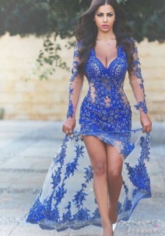 Sexy Long Sleeves Royal Blue Mermaid Backless Prom Dress/Evening Dress