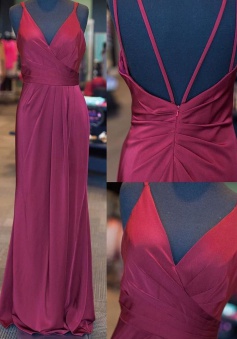 Elegant V-neck Sleeveless Floor-Length Ruched Lilac Prom Dress Open Back