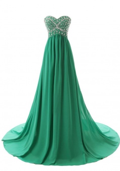 Elegant Sweetheart Sweep Train Hunter Green Prom Dress with Beading