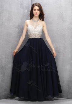 A-Line Jewel Key Hole Black Prom Dress with Sequins Open Back