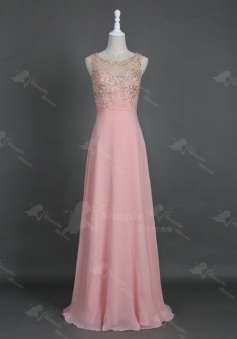 Glamorous Bateau Open Back Long Pearl Pink Homecoming Prom Dress with Appliques Beaded