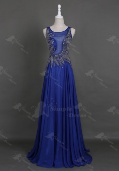 Honorable Scoop Sleeveless Floor-Length Royal Blue Homecoming Prom Dress with Beading Pearls