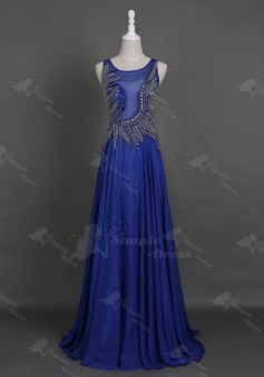 Honorable Scoop Sleeveless Floor-Length Royal Blue Homecoming Prom Dress with Beading Pearls