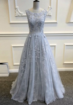 Charming Sleeveless Sweep Train Backless Light Sky Blue Prom Dress with Appliques