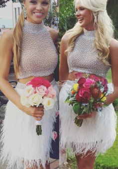 Stunning Two Piece Sleeveless Short Prom Dress with Beading Tassel