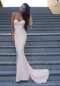  Mermaid Sweetheart Zipper-Up Sweep Train Ivory Prom Dress