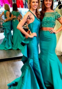 Mermaid V-Neck Sweep Train Prom Dress with Ruffles