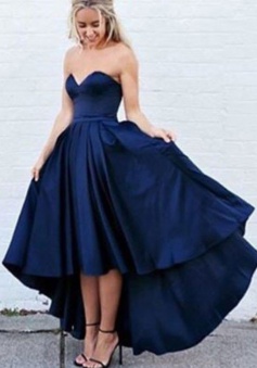 A-Line Sweetheart Sleeveless High Low Royal Blue Pleated Prom Dress