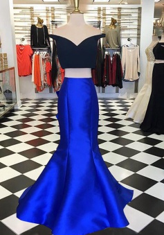 Mermaid Off-the-Shoulder Floor-Length Royal Blue Long Prom Dress