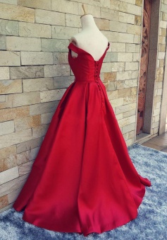 A-Line Off-the-Shoulder Short Sleeves Red Prom Dress with Bowknots