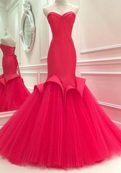 Mermaid Sweetheart Floor-Length Rose Pink Prom Dress with Ruffles