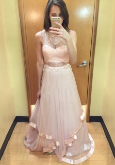 A-Line Scoop Sweep Train Light Pink Tulle Prom Dress with Lace Beading Ruffles