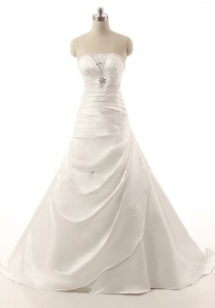 Simple Strapless Sweep Train Tiered Sheath Wedding Dress with Beading Ruched