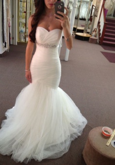 Charming Sweetheart Sweep Train Mermaid Wedding Dress Ruched with Beading