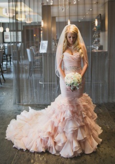 Stylish Sweetheart Tiered Train Organza Mermaid Wedding Dress with Beading