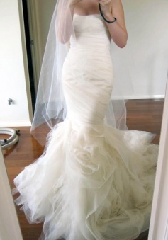 Exculsive Sweetheart Sweep Train Tiered Mermaid Wedding Dress Ruched