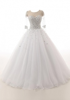 Honorable Jewel 3/4 Sleeves Organza Wedding Dress with Beading