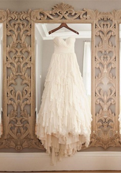 High Quality Sweetheart Hi-Low Tiered Chiffon Wedding Dress