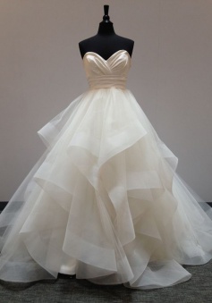 Fabulous Sweetheart Floor-Length Light Champagne Organza Wedding Dress