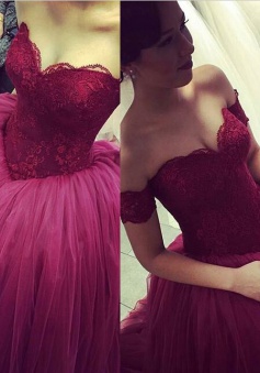 Modern Off The Shoulder Appliques Ball Gown Floor-length Fuchsia Wedding Dresses WD-71128