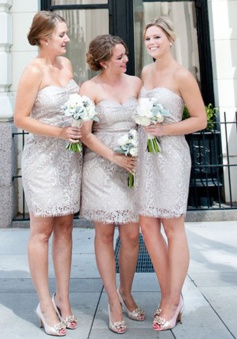 Sheath Sweetheart Short Silver Lace Bridesmaid Cocktail Dress