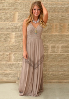 A-Line Spaghetti Straps Long Gray Polyester Prom Dress with Lace