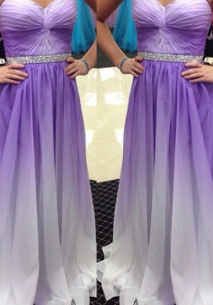 Hot-selling A-line Sweetheart Ruched Floor Length Chiffon Beaded Prom Dress