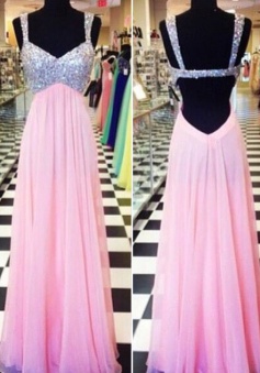 Fashion A-line Sweetheart Backless Floor-length Chiffon Sequin Prom Dress