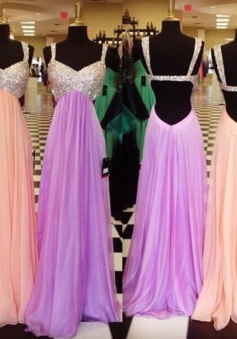 Hot-selling A-line Sweetheart Floor-length Chiffon Sequins Prom Dress