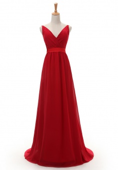 Best A-line V-neck Floor-length Chiffon Prom Dresses CHDT100059