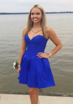 A-Line Sweetheart Short Dropped Royal Blue Satin Homecoming Dress