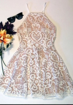 A-Line Square Criss-Cross Straps Short Champagne Lace Homecoming Dress