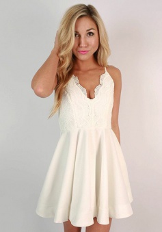 A-Line Spaghetti Straps Ivory Chiffon Short Homecoming Dress with Lace